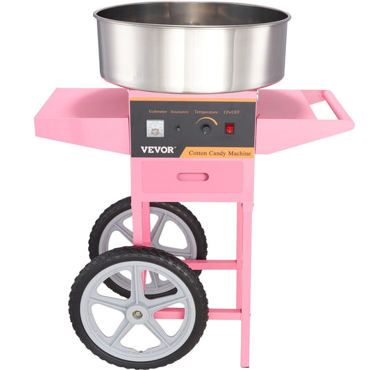 HCY Electric Cotton Candy Machine with Cart, 1000W Commercial Floss Maker with Stainless Steel Bowl, Sugar Scoop and Drawer, Perfect for Home, Kids Birthday, Family Party, Pink