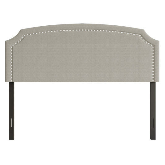 Home Design Cora Upholstered Full Headboard with Nailhead Trim and Adjustable Height, Warm Gray, Easy assembly