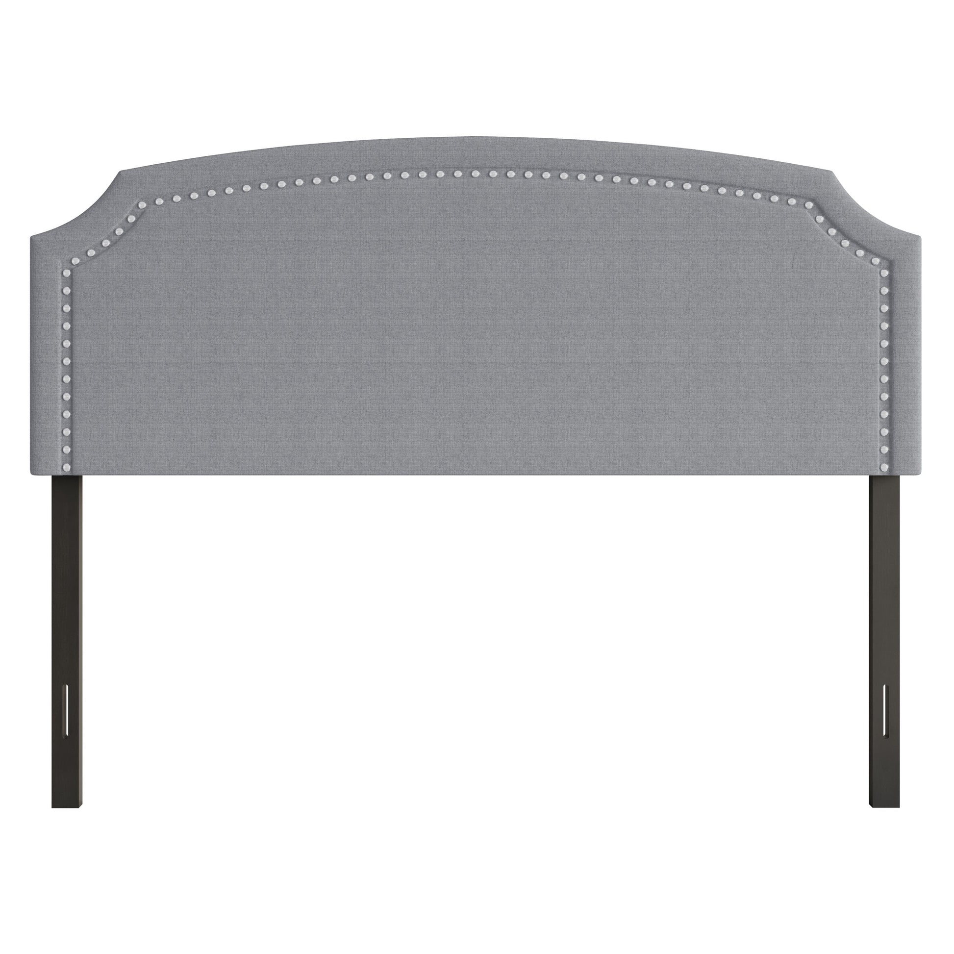 Home Design Cora Upholstered Twin Headboard with Nailhead Trim and Adjustable Height, Gray, Easy assembly