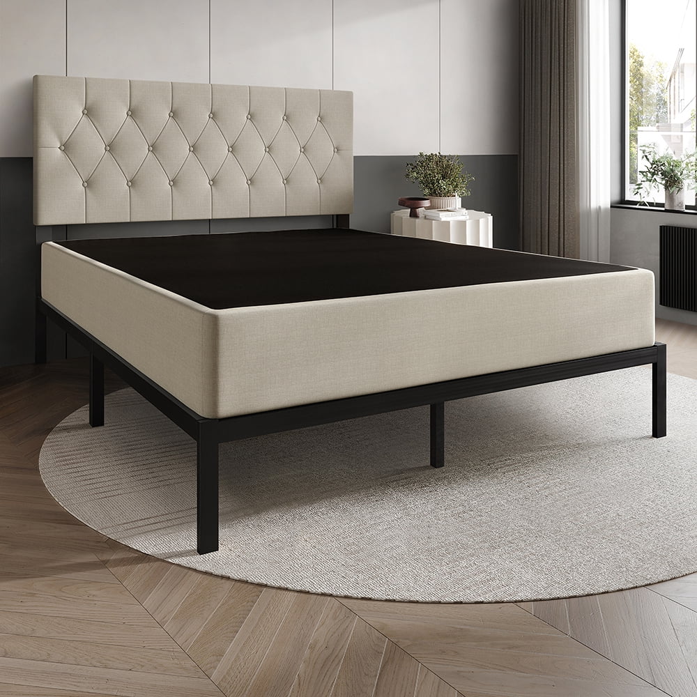 Home Design Warren Queen 8" Metal Box Spring with Durable Metal Construction & Two-Tone Fabric Cover, Black/Warm Gray, Easy Assembly