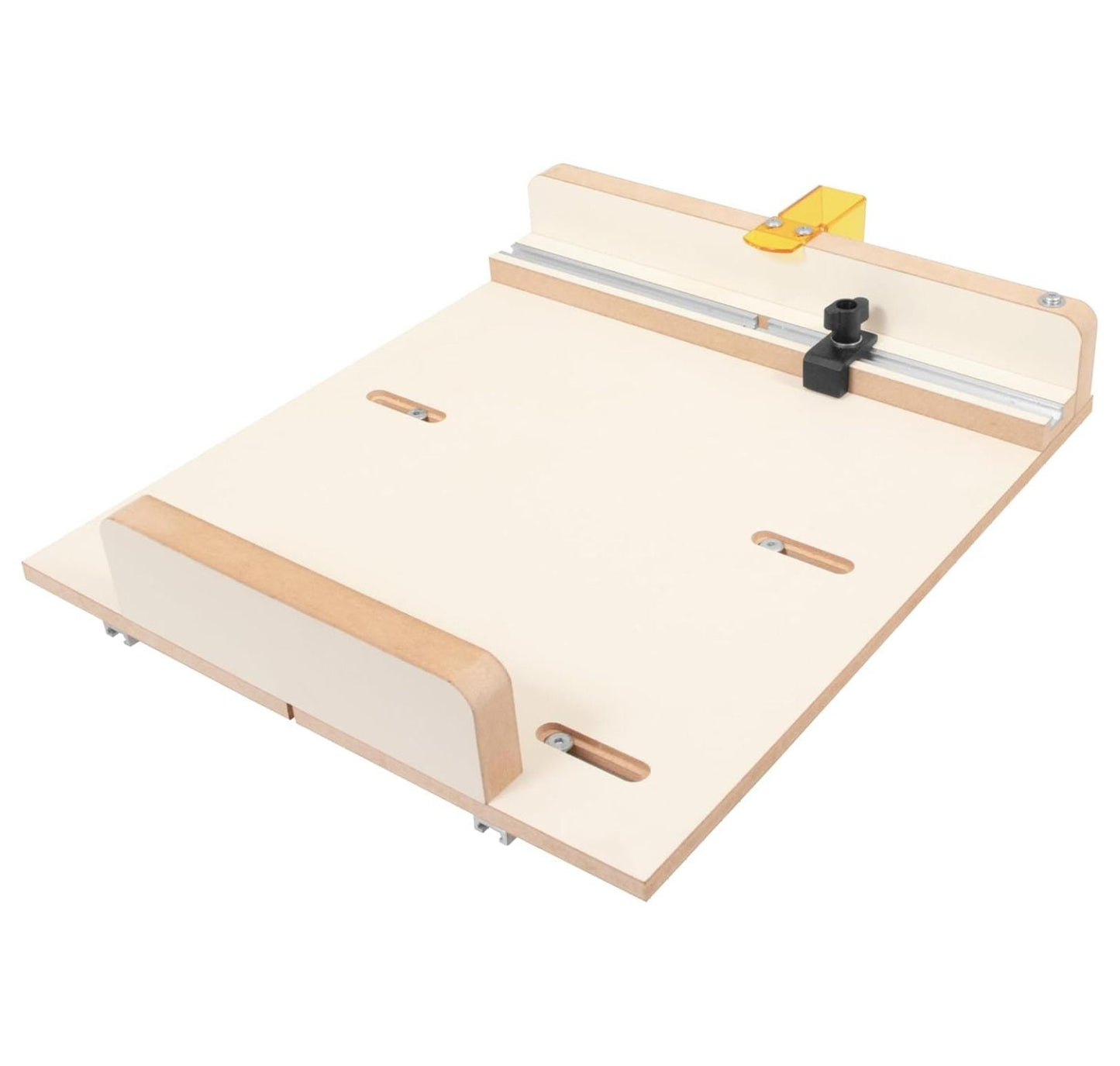 HMTtie MDF Table Saw Complete Crosscut Sled Kit with 2 Aluminum Runner Track Bars • 1 Adjustable Stop • Transparent Guard along with Full Color Crosscut Sled Booklet