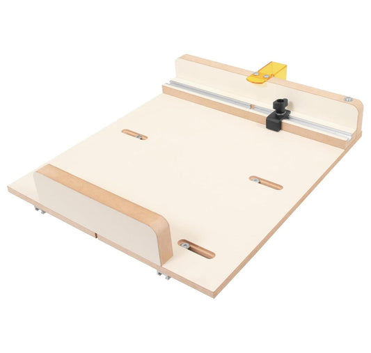 HMTtie MDF Table Saw Complete Crosscut Sled Kit with 2 Aluminum Runner Track Bars • 1 Adjustable Stop • Transparent Guard along with Full Color Crosscut Sled Booklet