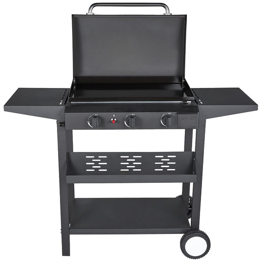 HONGGE 3-Burner Propane Gas Griddle Flat Top Grill with Side Shelf for Outdoor BBQ & Camping