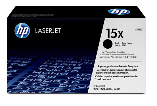HP 15X High Yield Black Original LaserJet Toner Cartridge, ~3,500 pages, C7115X