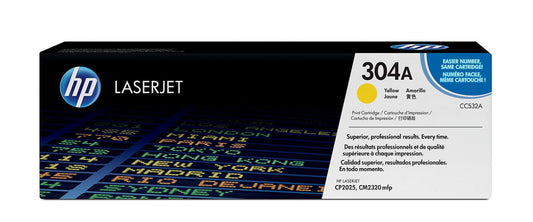 HP 304A Yellow Original LaserJet Toner Cartridge, ~2,800 pages, CC532A