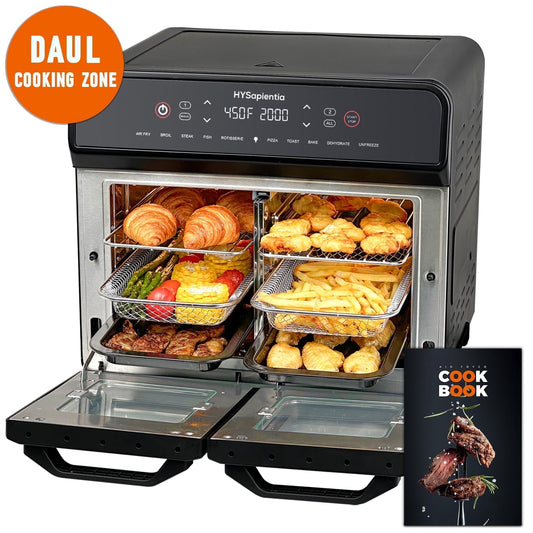 HYSapientia 24QT Dual Zone Air Fryer Oven with Rotisserie,10-in-1 Convection Countertop Oven 1800W Stainless Steel Toaster Oven for Family Cooking