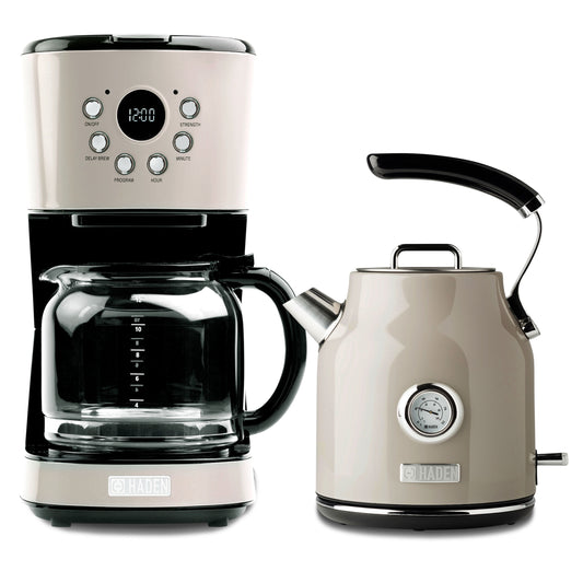 Haden Coffee Maker & Dorset 1.7L Electric Water Kettle, Putty & Chrome