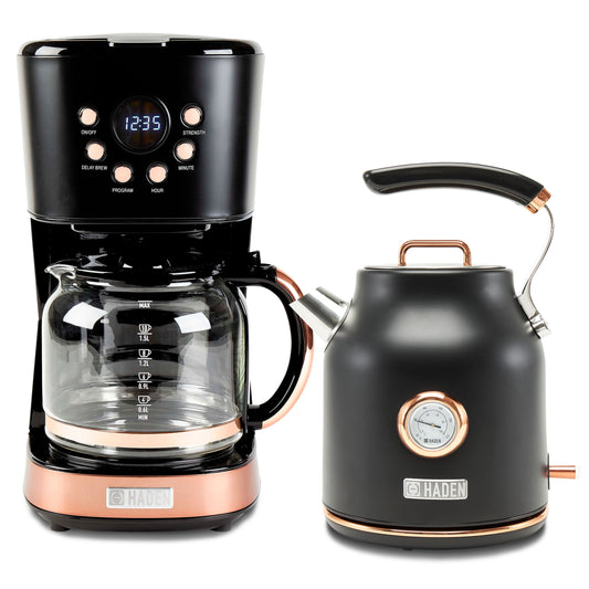 Haden Dorset 1.7L Electric Water Kettle & Coffee Maker, Black & Copper