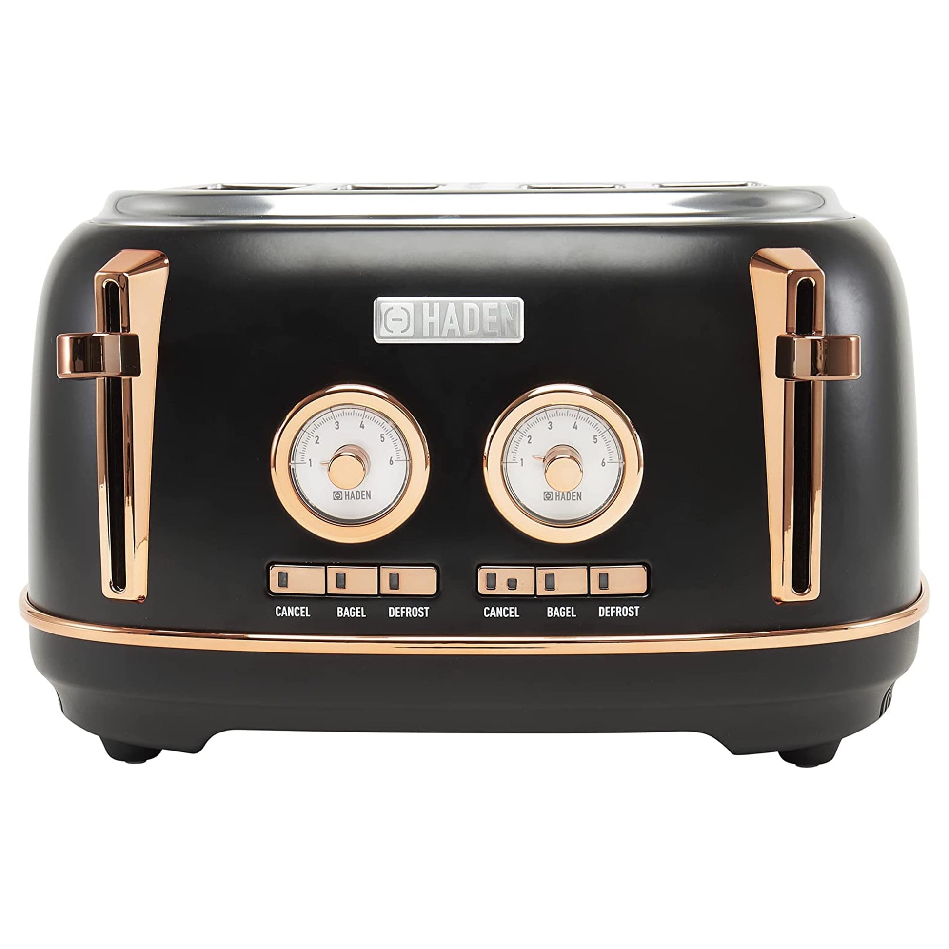 Haden Dorset 4-Slice Wide Slot Stainless Steel Toaster, Black / Copper - 75083
