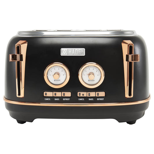 Haden Dorset 4-Slice Wide Slot Stainless Steel Toaster, Black / Copper - 75083