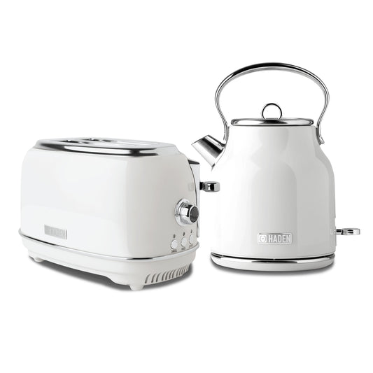 Haden Heritage 1.7 Liter Electric Kettle with 2 Slice Bread Toaster, White