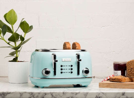 Open Box Haden Heritage Wide Slot Stainless Steel Retro Toaster, Turquoise