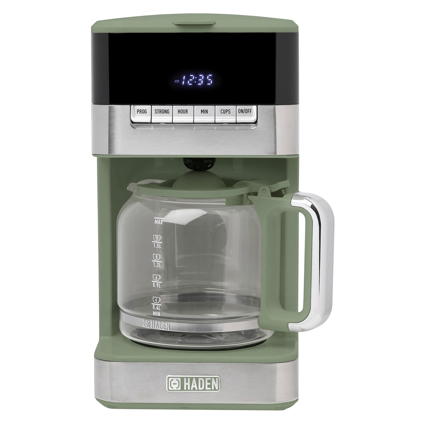 Haden Programmable Drip Coffee Maker, 12 Cup Cafe Machine, Green/Chrome