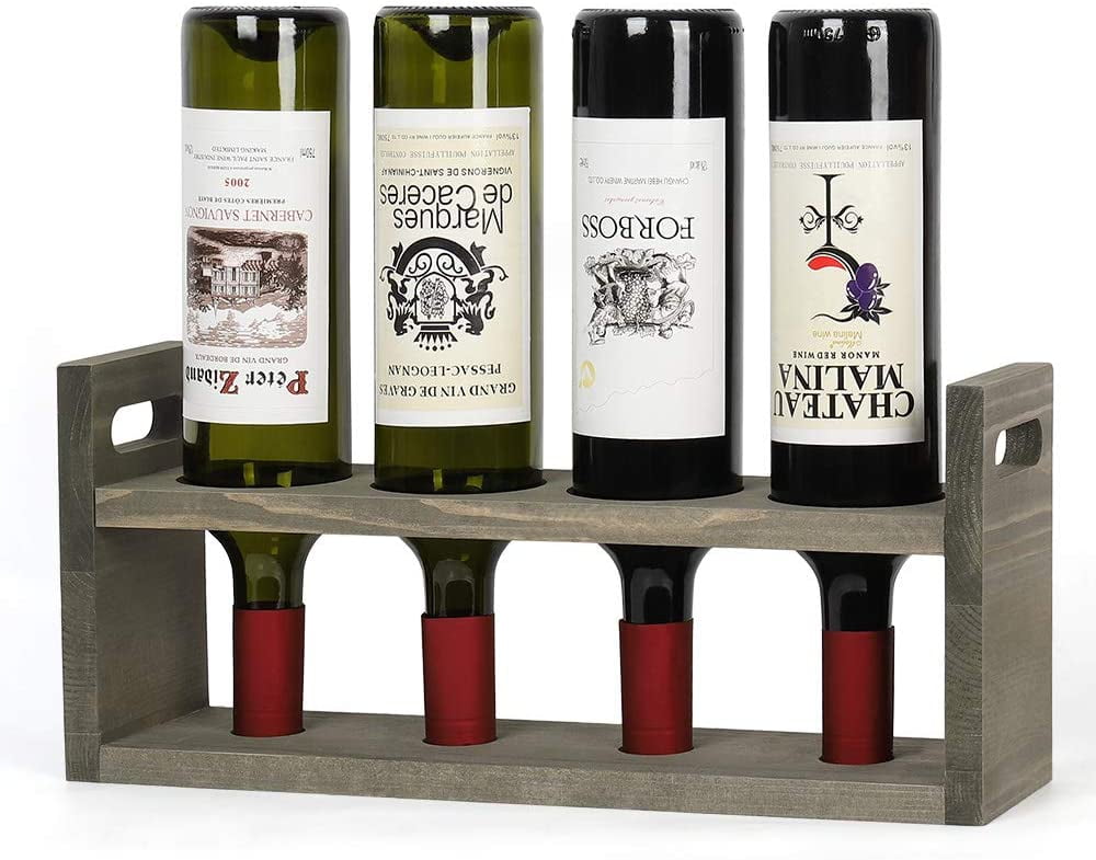 Haitral Wood Wine Rack for Countertop Holds 4 Bottles Gray