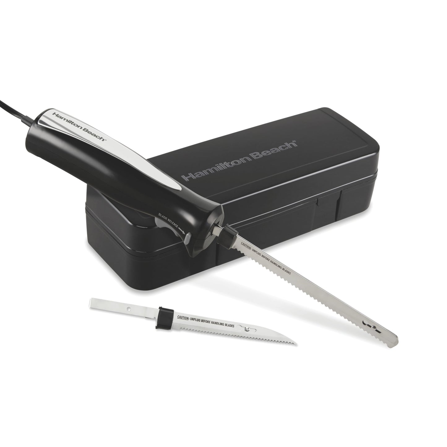 Hamilton Beach Stainless Steel Electric Knife Set, 8-inch Carving Blade and 5-inch Utility Blade, with Storage Case, Black