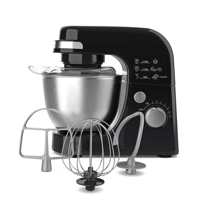 Hamilton Beach Electric Stand Mixer, 4 Quart Stainless Bowl, 7 Speeds, Tilt-Head, Dough Hook, Whisk and Flat Beater, Splash Guard, 300 Watts, White, 63388