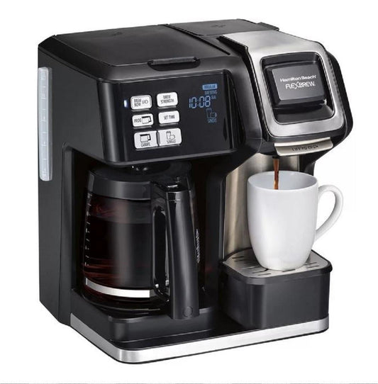 Hamilton Beach FlexBrew Trio 2-Way Coffee Maker, Compatible with K-Cup Pods or Grounds, Combo, Single Serve & Full 12c Pot, Black