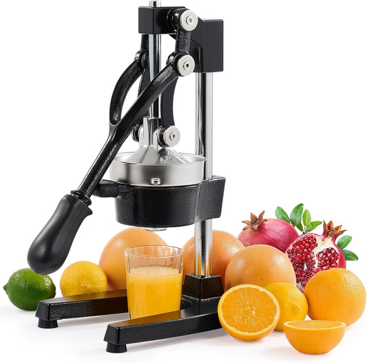 Hand Press Juicer Machine, Manual Citrus Juicer for Lemon, Lime, Orange Juice - Professional Squeezer and Crusher, Easy to Clean, Black