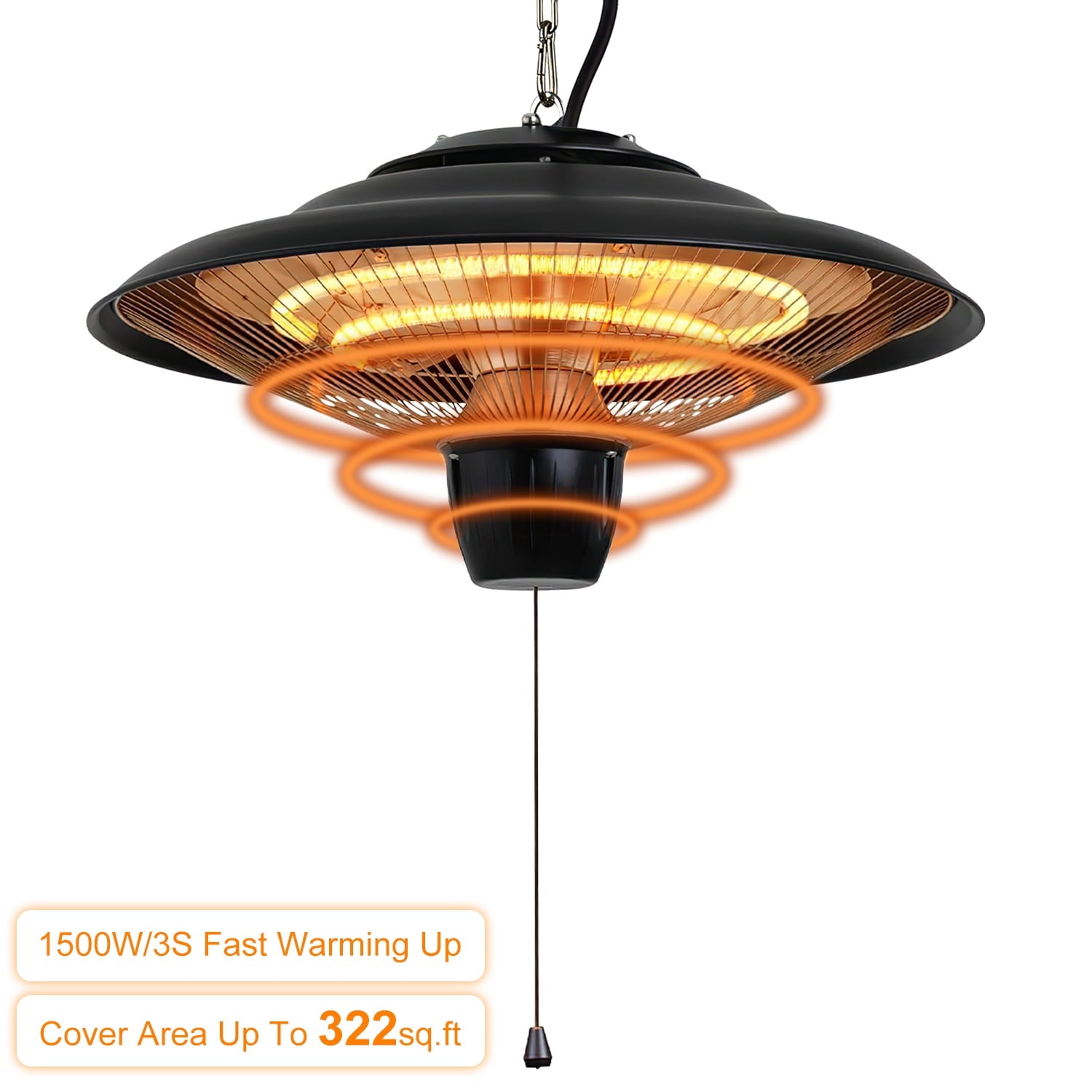 Hanging Patio Heater Teqhome 1500W Indoor/Outdoor Electric Heater for Large Area IP23 Waterproof Ultra-Quiet Outdoor Patio Heater Ceiling Heater for Home Use Balcony Patio Courtyard