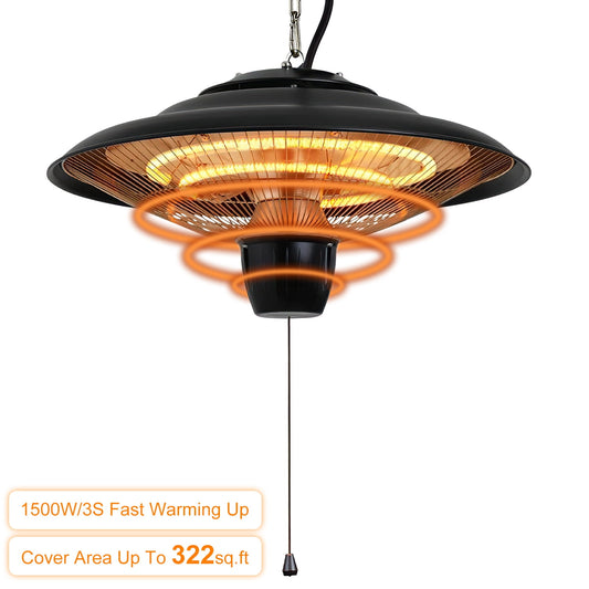 Hanging Patio Heater Teqhome 1500W Indoor/Outdoor Electric Heater for Large Area IP23 Waterproof Ultra-Quiet Outdoor Patio Heater Ceiling Heater for Home Use Balcony Patio Courtyard