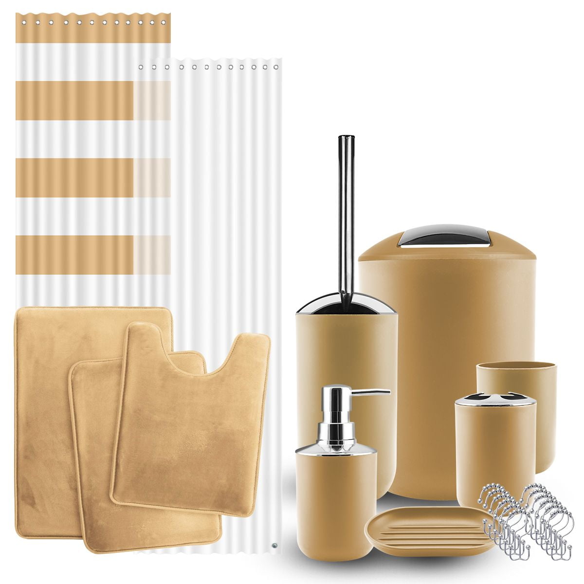 Hearth & Harbor 12 Piece Plastic Bath Accessories Set, Gold
