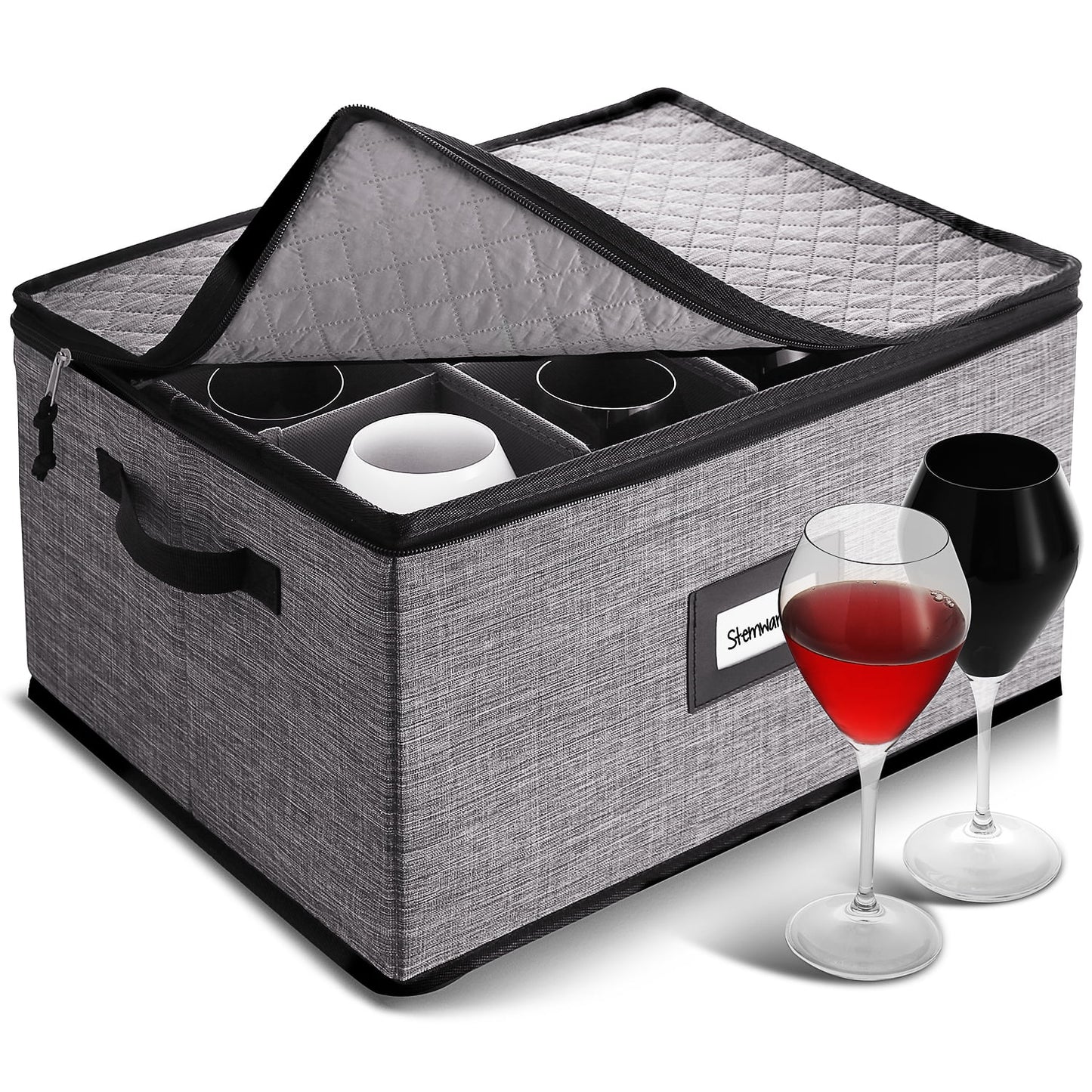 Hearth & Harbor Wine Glass Storage Set, Securely Padded Dinnerware Storage Serving 12