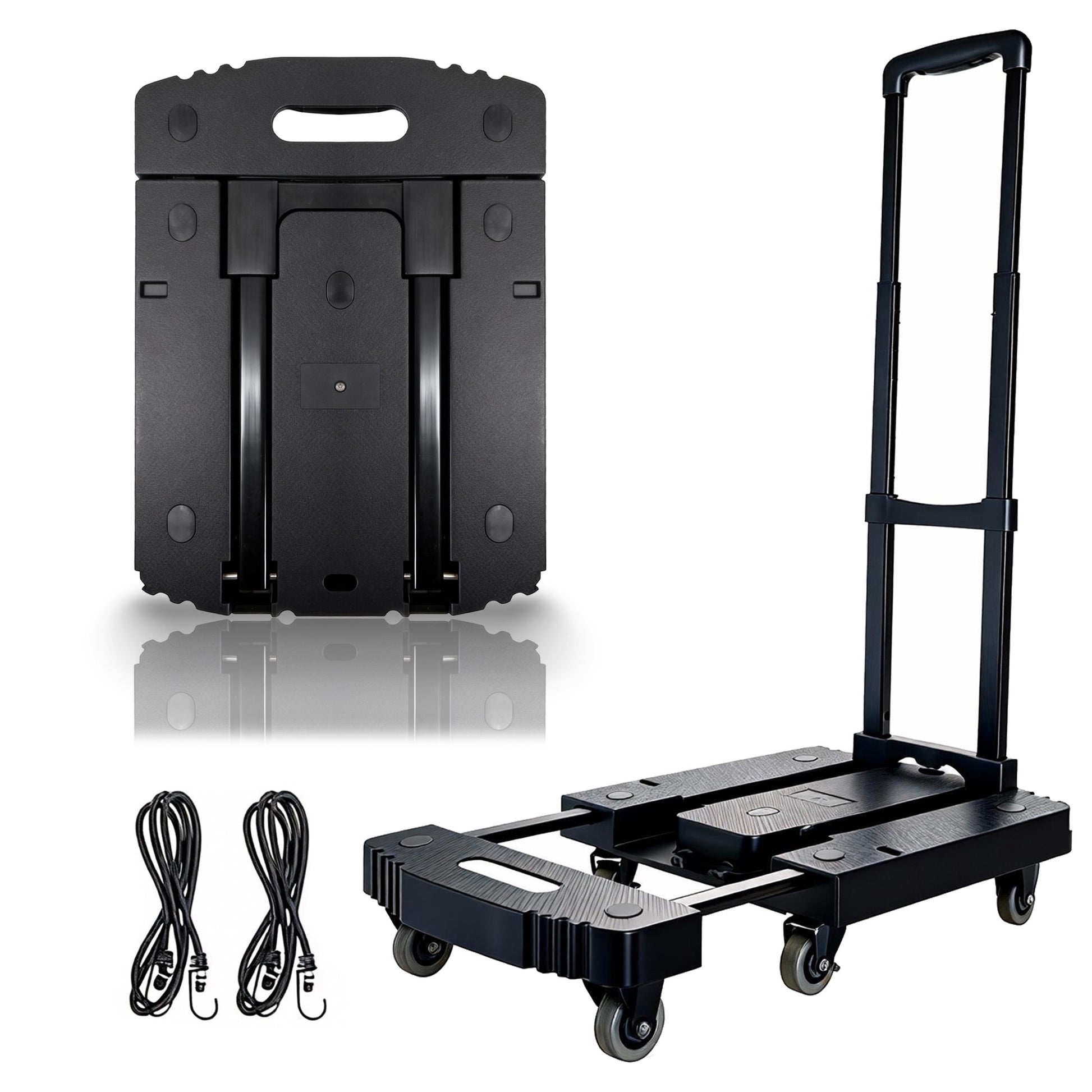 cisilov Dolly Cart with Wheels, Foldable Hand Truck, 500 LB Heavy Duty Luggage Cart, with 2 Elastic Ropes, Black