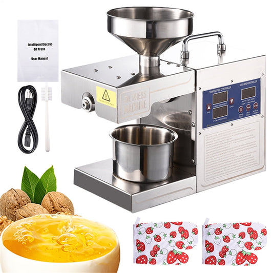 Hemousy 820W Hot Press Oil Expeller with Digital Temperature Control, 12.6x5.9x16.5in Automatic Oil Press Machine for Almonds