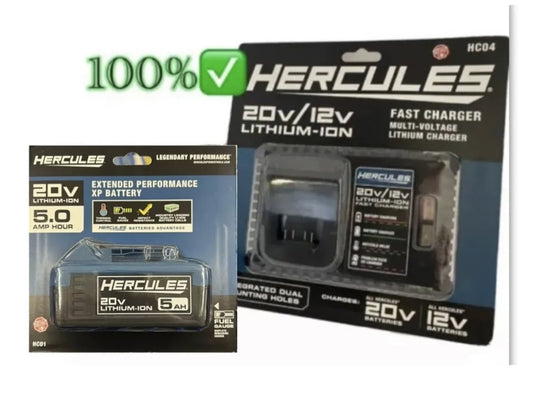 Hercules Kit 20V/12V Lithium-Ion Fast Battery Charging and Hercules 20V 5 Ah High-Capacity Lithium-Ion Battery