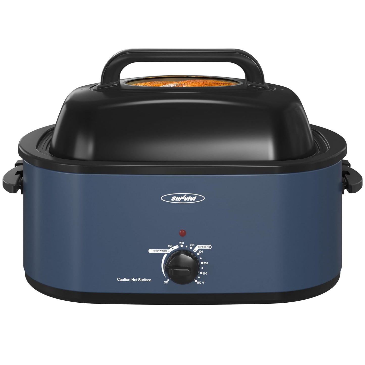 Heynemo 30lb 26-Quart Roaster Oven, Electric Roaster Oven with Viewing Lid, Turkey Roaster with Unique Defrost/Warm Function, Large Roaster with Removable Pan & Rack, Stainless Steel, Blue
