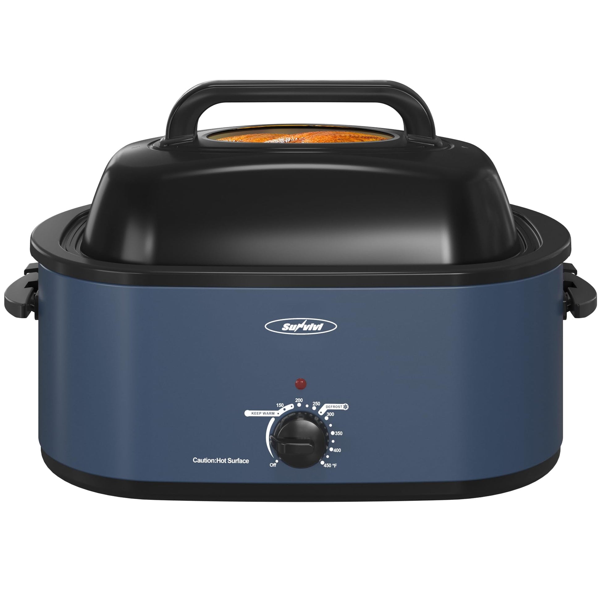 Heynemo 30lb 26-Quart Roaster Oven, Electric Roaster Oven with Viewing Lid, Turkey Roaster with Unique Defrost/Warm Function, Large Roaster with Removable Pan & Rack, Stainless Steel, Blue