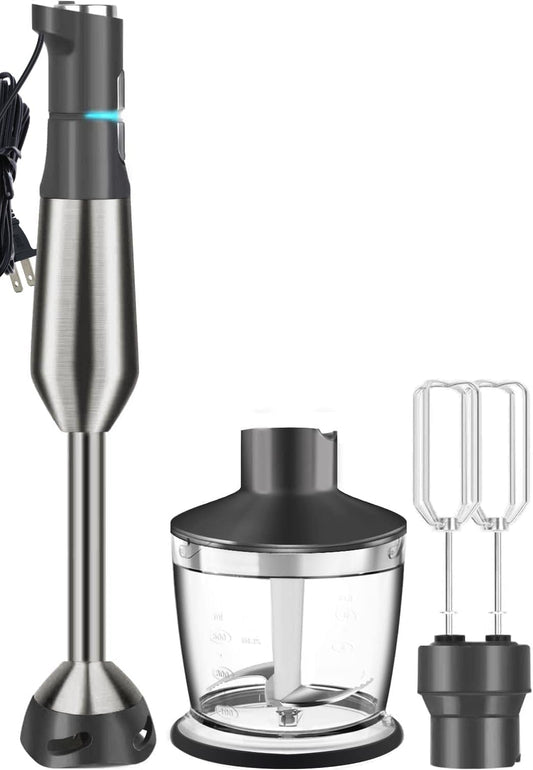 Highcool Immersion Blender RPM 16000±10% Scratch Resnt Hand Blender,15 Speed and Turbo Mode Hand Mixer, 3-in-1 Heavy Duty Cor Motor Stainless Steel Smart Stick with Egg Beaters and Chor