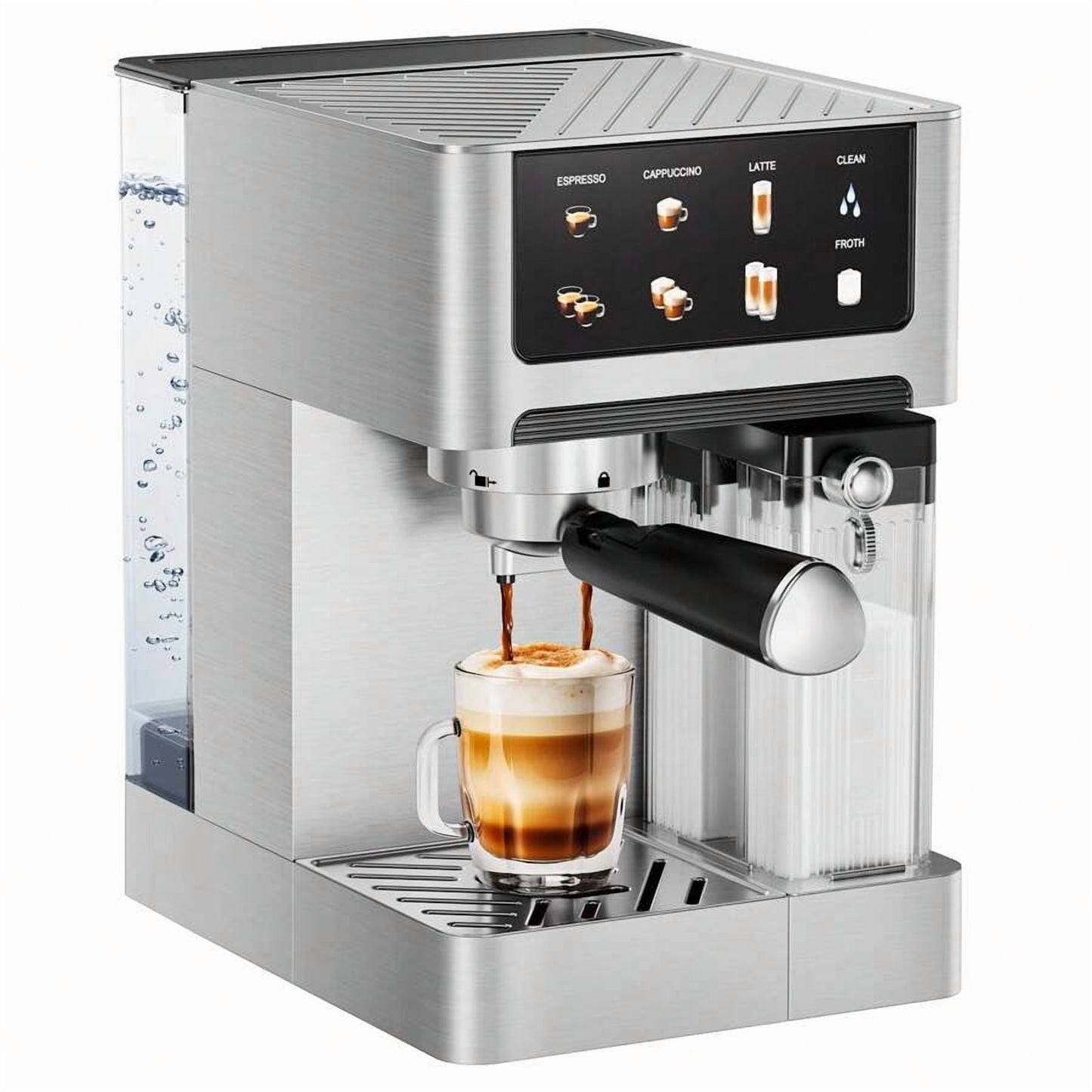 Home 20-Bar Espresso Machine 1350W, Dual Boiler Stainless Steel Design With Color Touchscreen And Automatic Milk Frother – Perfect For Holiday Gifting And Festive Moments