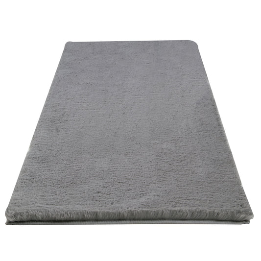 Home-Complete 24x60 Large Faux Fur Bath Mat for Hallway or Kitchen, Machine Washable Nonslip Rug, (Gray)