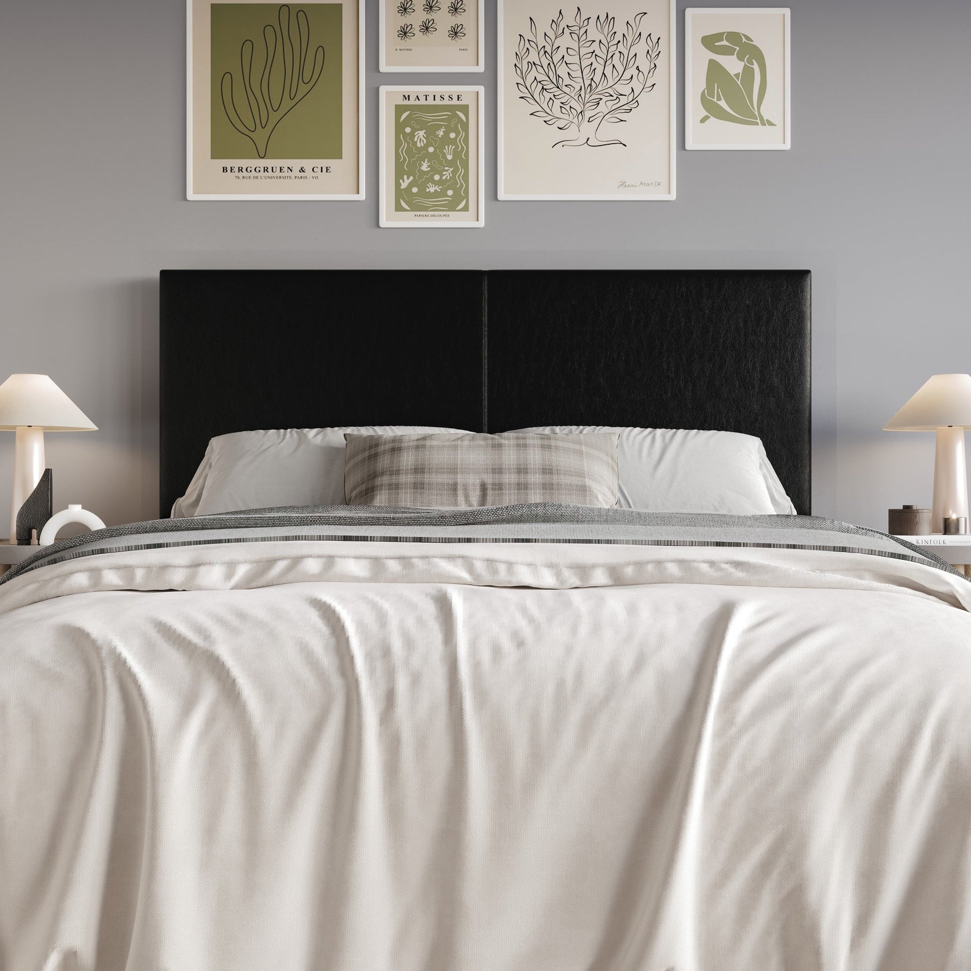 Home Design Hazard Full Upholstered Headboard with Foam Padding and Minimalist Design, Black, Easy Assembly