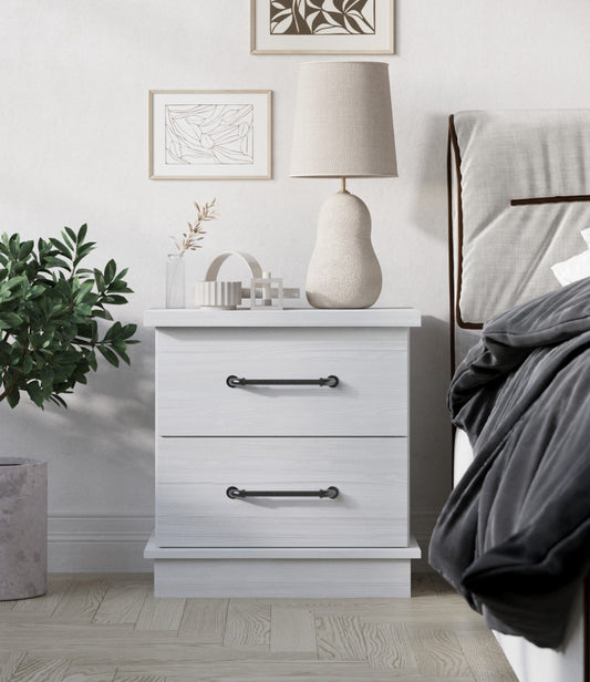 Home Design Herne Nightstand with 2 Spacious Drawers and Wide Surface, White, Easy Assembly