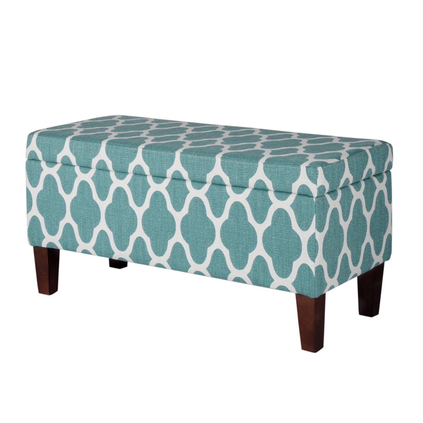 Saltoro Sherpi Checkered Pattern Fabric Upholstered Storage Bench With Tapered Wood Legs, Large, Black and White