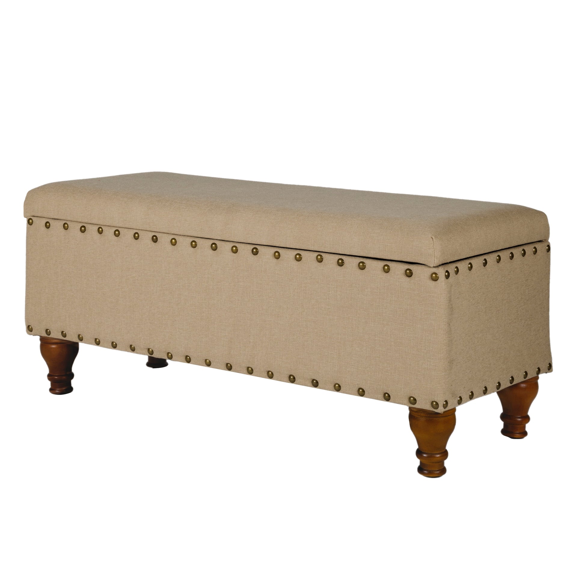 HomePop Large Storage Bench with Nailhead Trim, 42"W x 18"D x 18"H, Tan