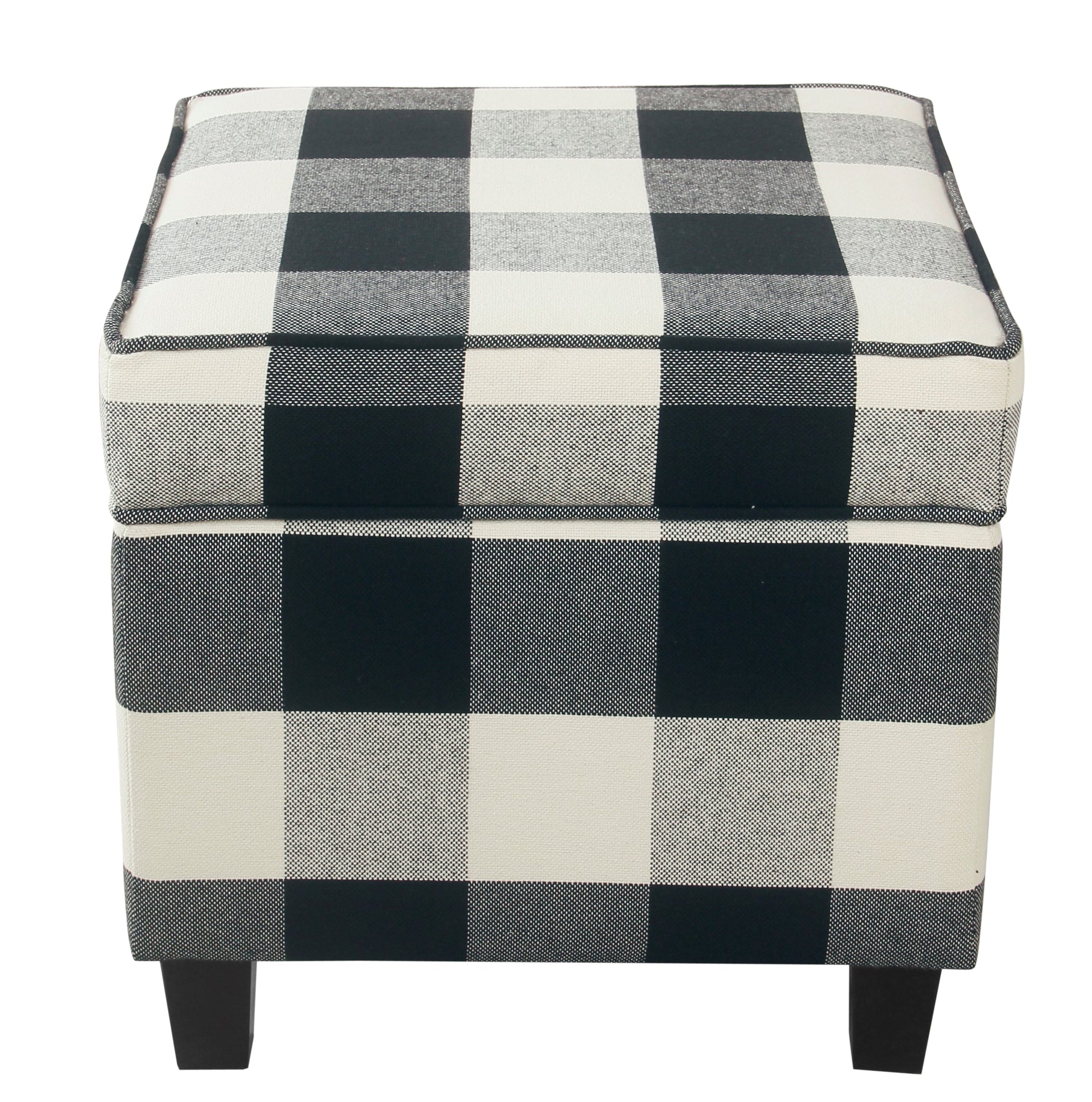 Wooden Square Ottoman with Grid Patterned Fabric Upholstery and Hidden Storage Beige and Brown - Saltoro Sherpi