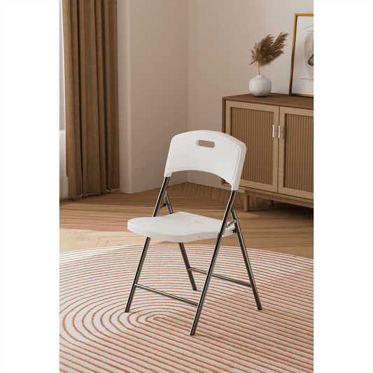 Hommoo Folding Chairs, Heavy Duty Foldable 4 Pack Chair Portable HDPE Plastic Seat with Steel Frame for Indoor Outdoor Dinning Party Wedding School Use, White