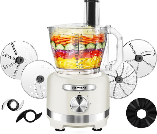 Homtone 600W 16 Cup Food Processor French-Fry Cutter Food Processors 9 Functions 7 Blades 3 Speeds