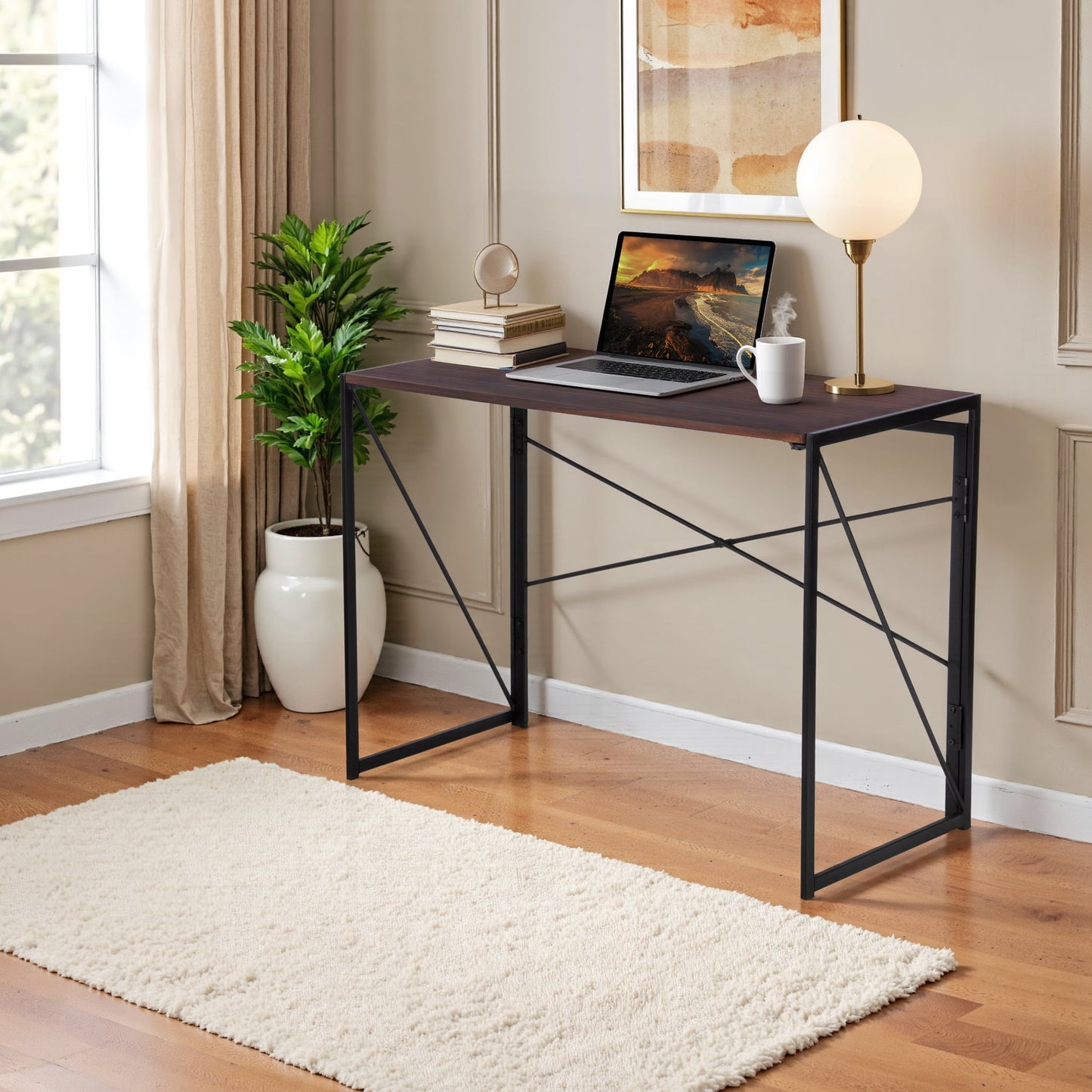 Homy Casa 39.4" Compact Writing Desk for Small Spaces, Walnut Finish