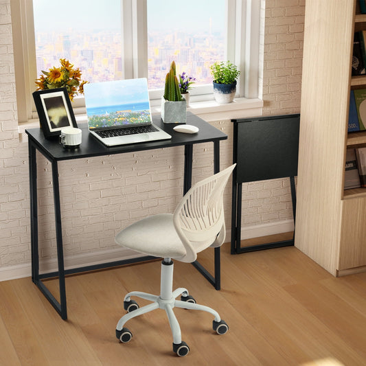 Homy Casa Black Folding Writing Desk, 31in Compact Computer Table for Home Office or Study, Black