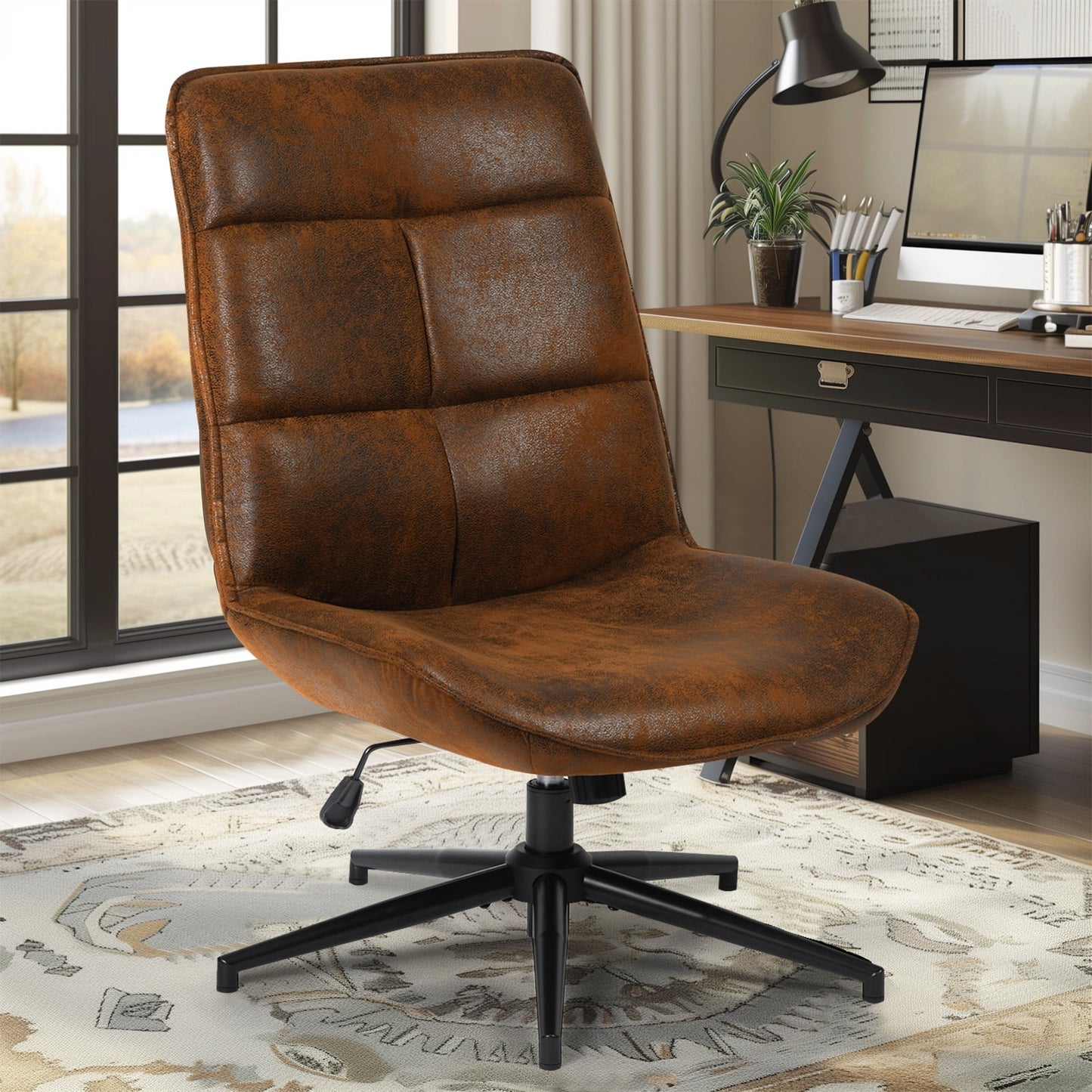 Homy Casa Silla de Escritorio de Oficina Altura Ajustable con Giro de 360Â°, Silla de Ocio con Respaldo Alto Inclinable de 15Â°, Tocador de Maquillaje, Beige