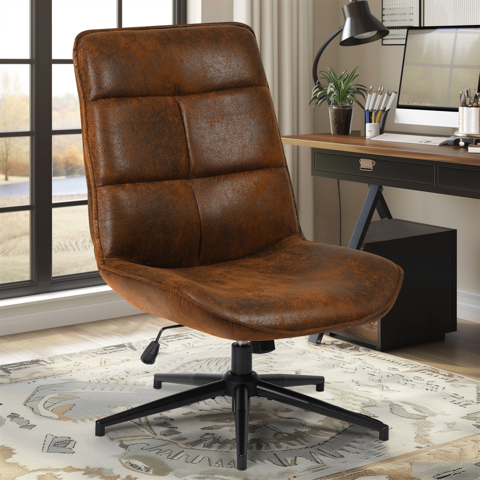 Homy Casa Silla de Escritorio de Oficina Altura Ajustable con Giro de 360Â°, Silla de Ocio con Respaldo Alto Inclinable de 15Â°, Tocador de Maquillaje, Beige