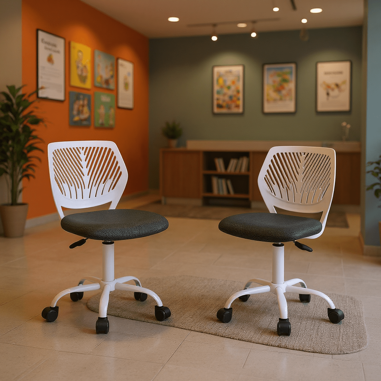 Homy Casa School Student Desk Chair Set of 2, Ergonomic Classroom Task Chairs, Black & White