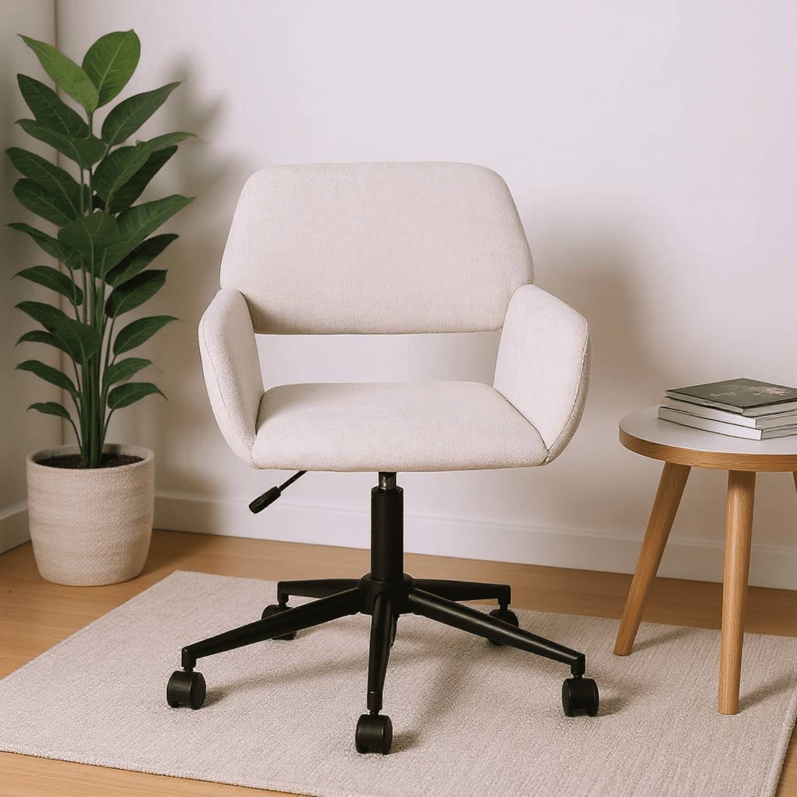 Homy Casa Swivel Accent Chair, Adjustable Guest Chair for Living Room and Small Space, Beige