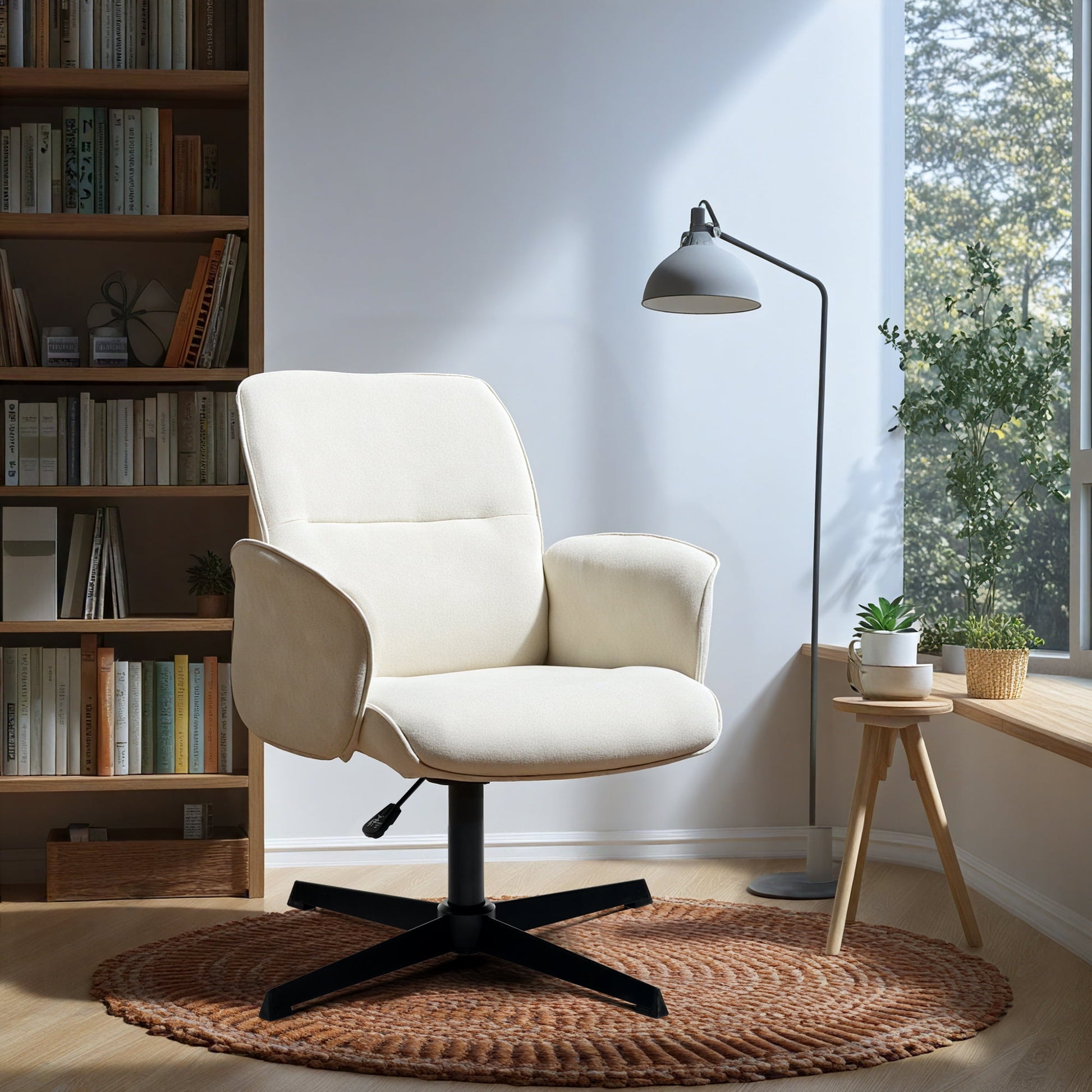 Homy Casa Swivel Accent Chair, Adjustable Height, Lounge Chair for Vanity Patio Bedroom, Ivory
