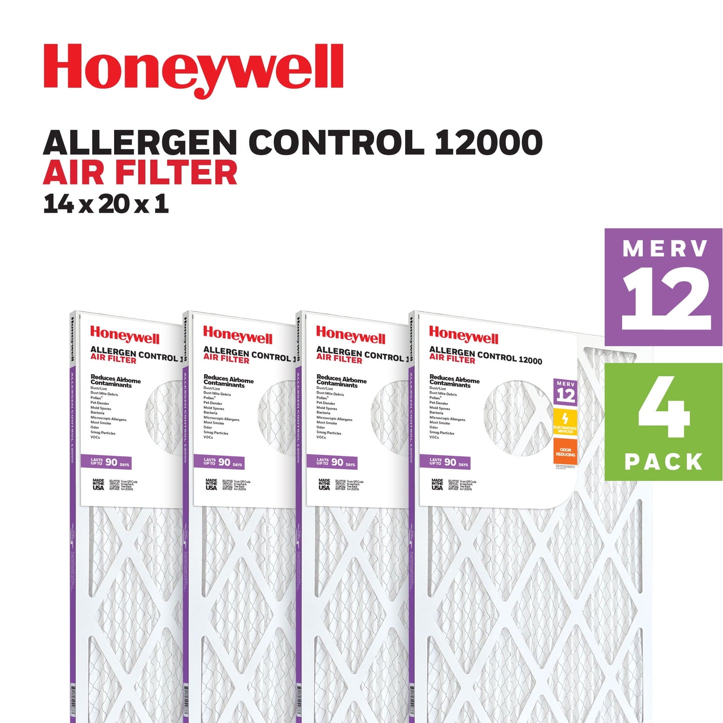 14X20X1 Honeywell Allergen Control 12000 M12 -4PK