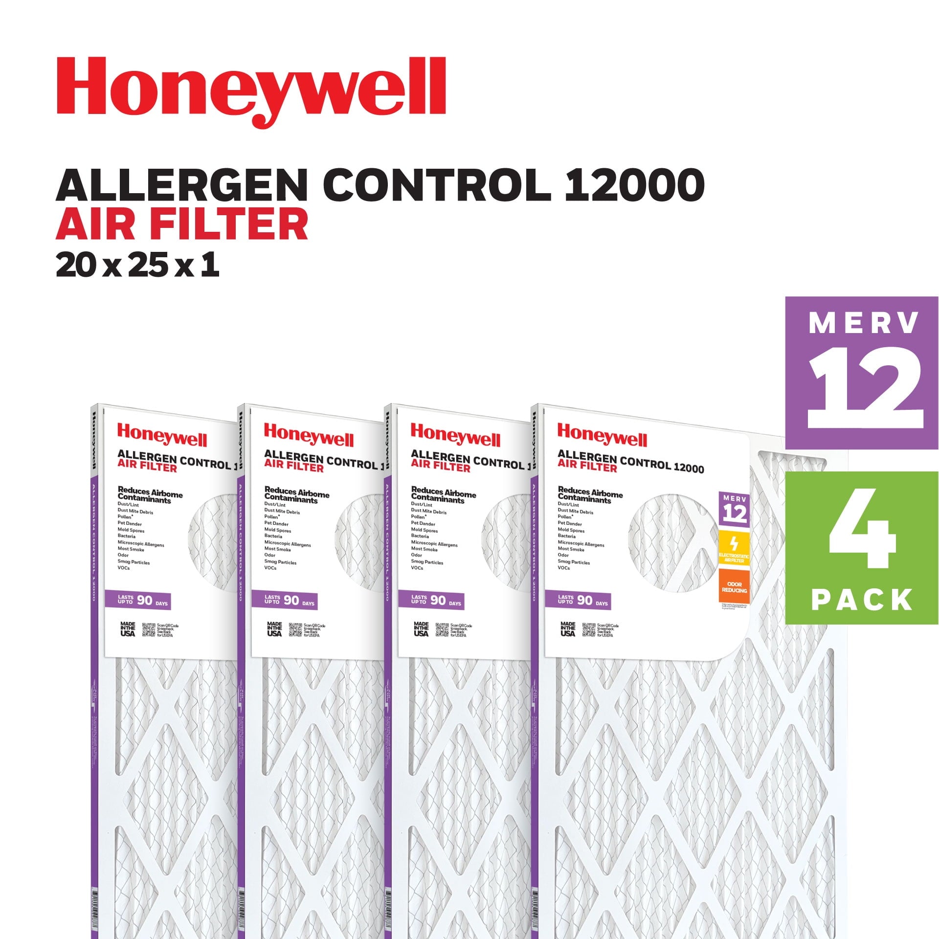 20X25X1 Honeywell Allergen Control 12000 M12 -4PK